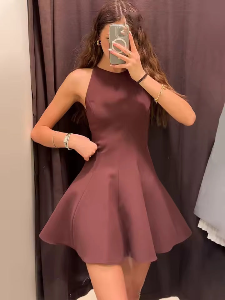 Summer High Street Pleated Mini Dress for Women - Sexy Sleeveless Solid Slim Fit Casual Dress - Chic Rear Zipper Short Sundress