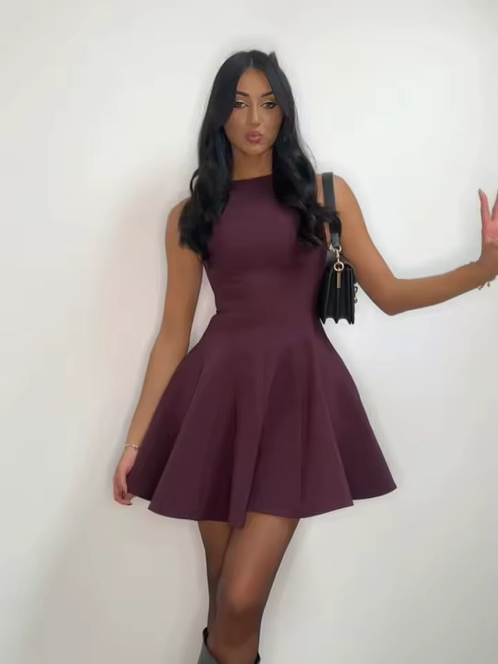 Summer High Street Pleated Mini Dress for Women - Sexy Sleeveless Solid Slim Fit Casual Dress - Chic Rear Zipper Short Sundress