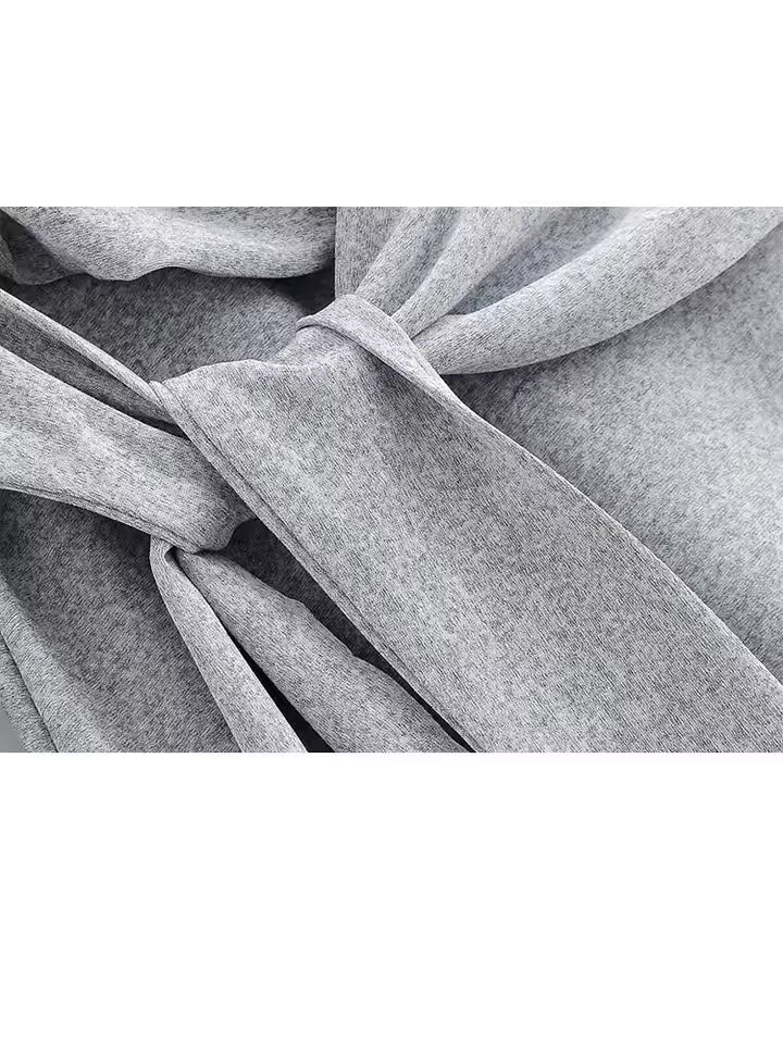 2026 Spring High Street Women's Patchwork Long Dress - Chic Crew Neck Bowknot Detail Long Sleeve Casual Maxi Dress