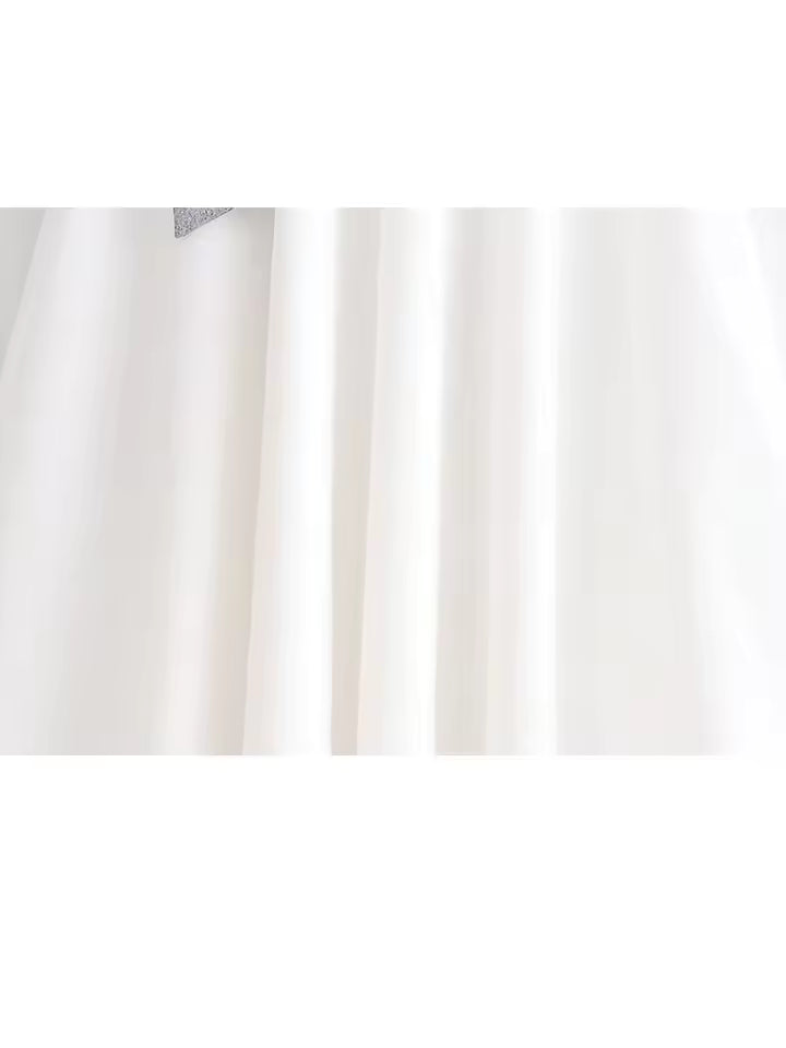 2026 Spring High Street Women's Patchwork Long Dress - Chic Crew Neck Bowknot Detail Long Sleeve Casual Maxi Dress