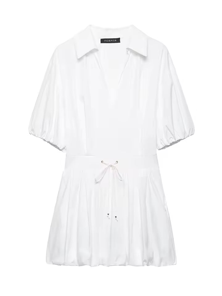 2026 Summer Sweet Lace-Up Waist Mini Dress - Women's Sexy Slimming Short Sleeve Poplin A-Line Skirt for Date Night