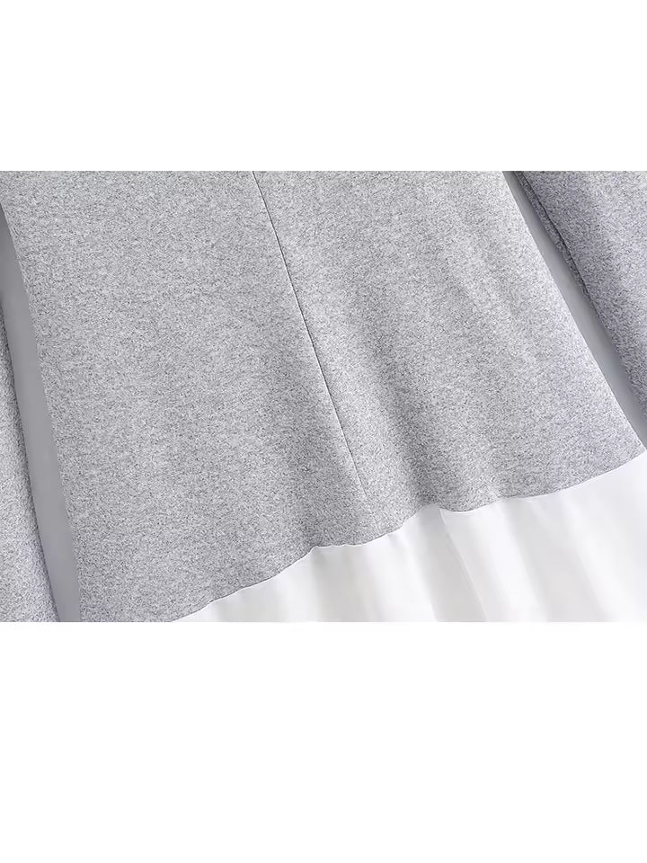 2026 Spring High Street Women's Patchwork Long Dress - Chic Crew Neck Bowknot Detail Long Sleeve Casual Maxi Dress