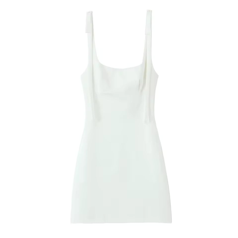 Summer Yellow Plaid Mini Dress for Women - Sexy Backless Square Neck Sleeveless Bow Sun Dress with Zipper - Chic Plaid Sundress