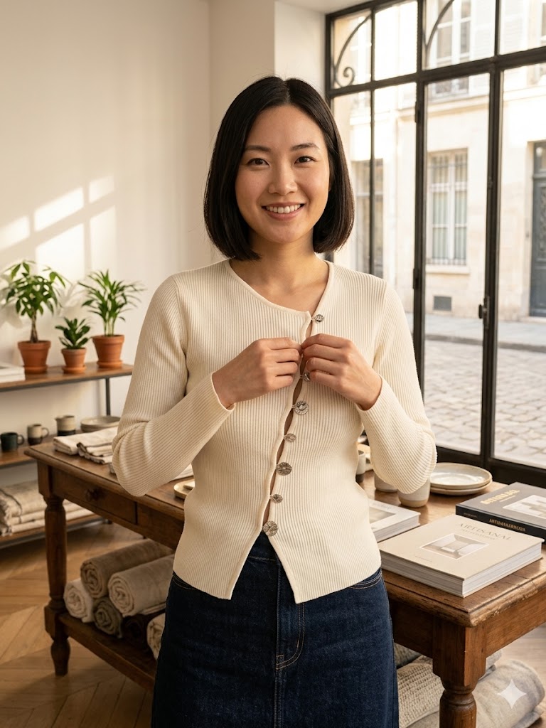 Women's Asymmetrical Buckle Knitted Cardigan - 2026 Spring Vintage Beige Sweater - Chic Unique Closure Casual Knit Jacket