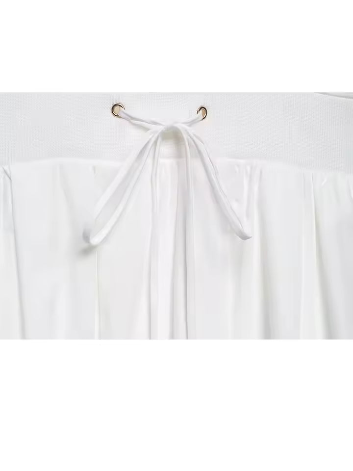 2026 Summer Sweet Lace-Up Waist Mini Dress - Women's Sexy Slimming Short Sleeve Poplin A-Line Skirt for Date Night