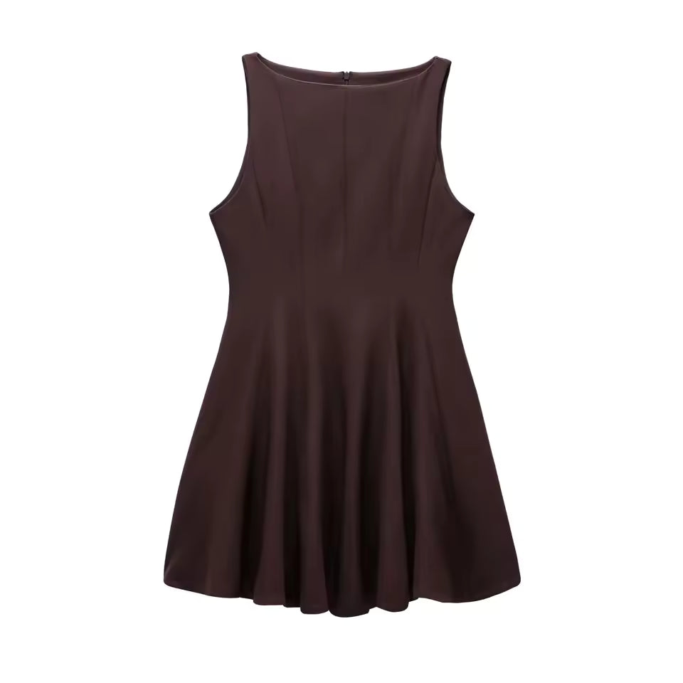Summer High Street Pleated Mini Dress for Women - Sexy Sleeveless Solid Slim Fit Casual Dress - Chic Rear Zipper Short Sundress