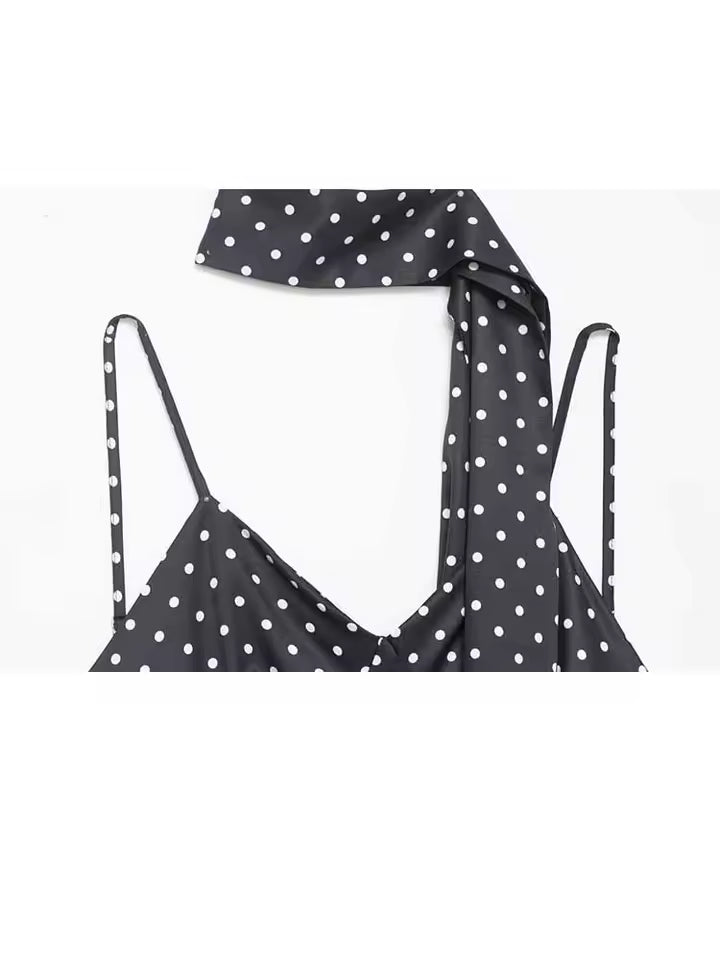 Women's Summer Polka Dot Suspender Dress with Scarf - Sexy Backless Sleeveless Elegant Dress, Sweet Casual Sundress 2026
