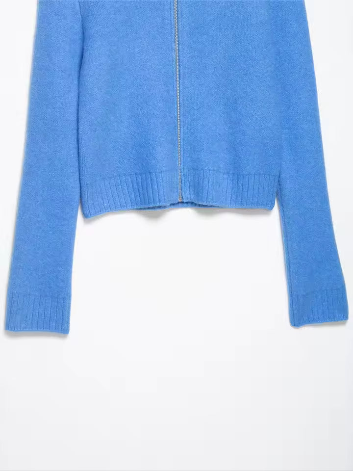 Effortless Retro Vibe! 2026 Spring Knitted Zip-up Jacket | Chic Turn-down Collar Short Coat - Elegant Solid Soft Sweater for Daily Wear