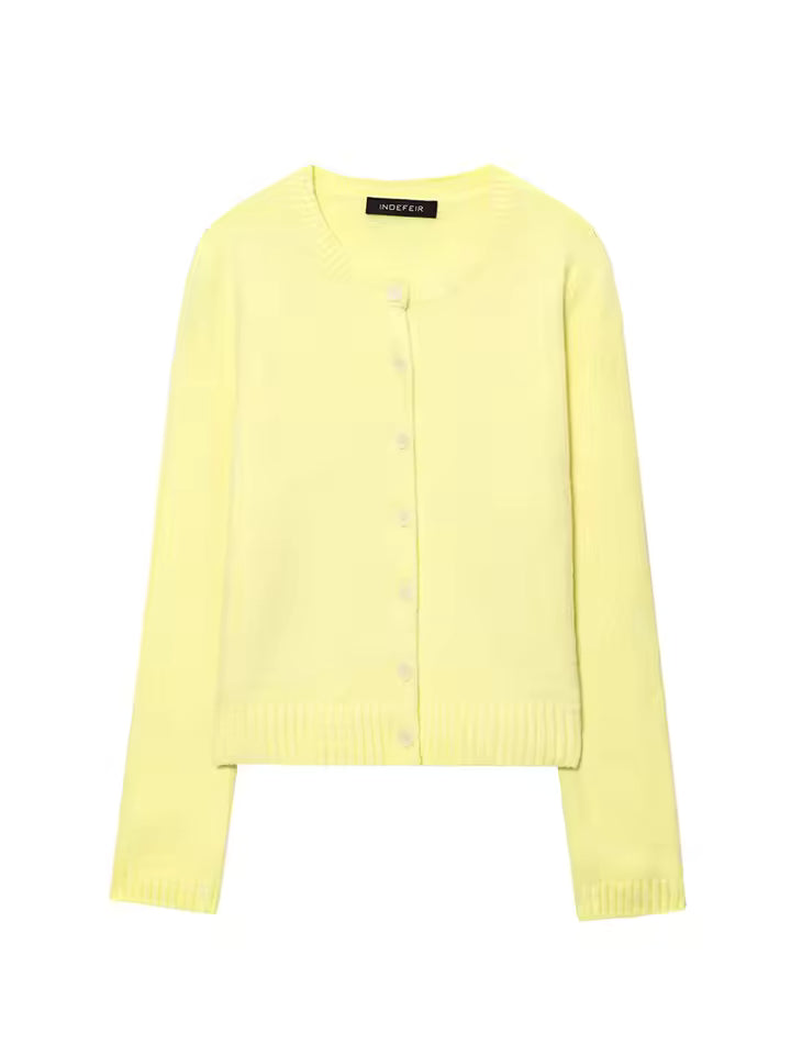 Minimalist Cream Knitted Cardigan Women - 2026 New Simple Single Breasted Sweater - Chic Versatile Long Sleeve Knitwear