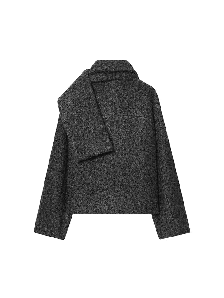 2026 Autumn Scarf Collar Short Coat for Women - Elegant Tie-Neck Single Breasted Jacket - Chic Casual Loose Fit Long Sleeve Street Style Outwear