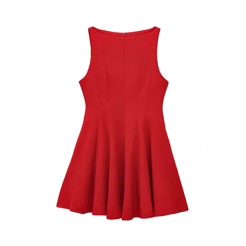 Summer High Street Pleated Mini Dress for Women - Sexy Sleeveless Solid Slim Fit Casual Dress - Chic Rear Zipper Short Sundress