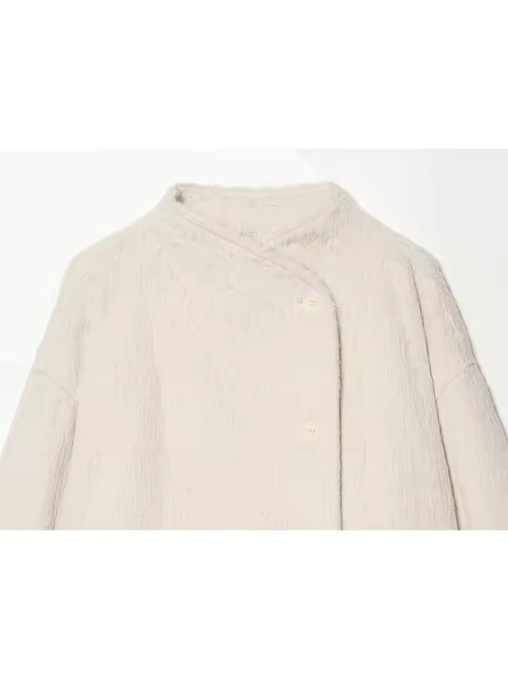 2026 Autumn Plush Trim Short Coat for Women - Elegant Single-Breasted Long Sleeve Jacket - Casual Loose Fit Solid Temperament Outwear