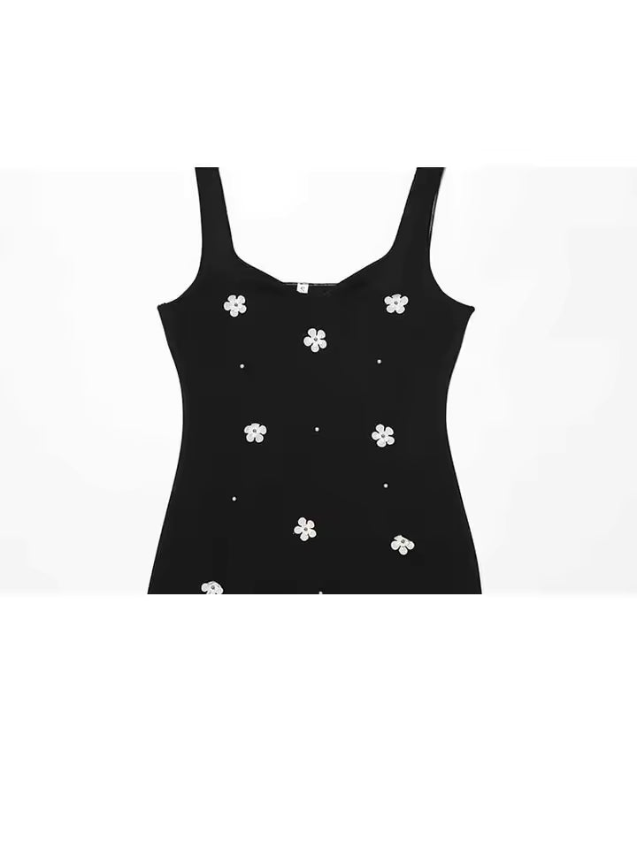 Summer Sleeveless Backless Midi Dress for Women - 3D Flower Decoration Elastic Slim Fit Party Dress - Sexy Elegant Cocktail Sun Dress