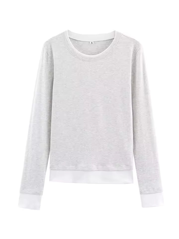 2026 Spring Slim Fit Contrast Color T-shirt Women 3-Color Round Neck Long Sleeve Top Female Casual Versatile Basic Tee