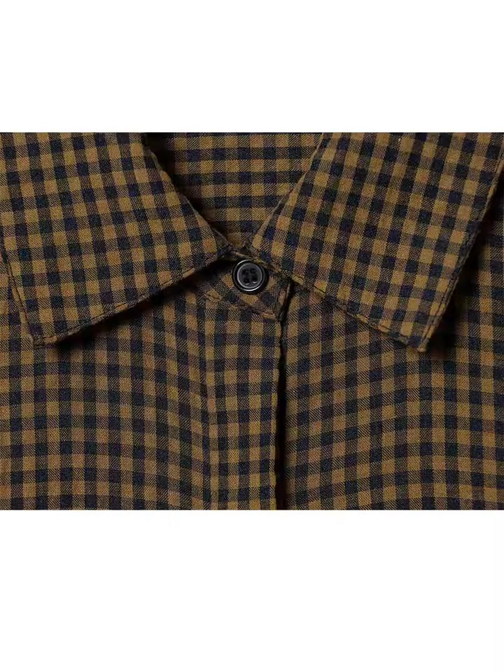 Classic Plaid Long Sleeve Shirt for Women | Elegant Lapel Neck Single Breasted Blouse | Versatile Casual Spring Outing & Office Top