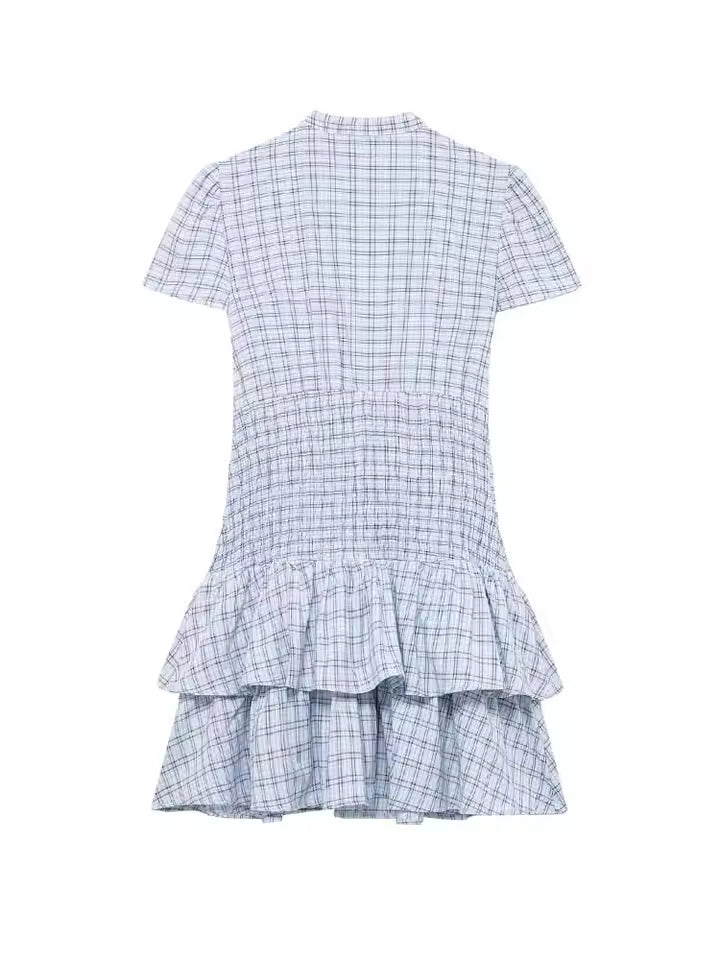 Women's Casual Lace Patchwork Tiered Mini Dress - Short Sleeve Round Neck Versatile Commuting Dress, 2026 Spring Fashion