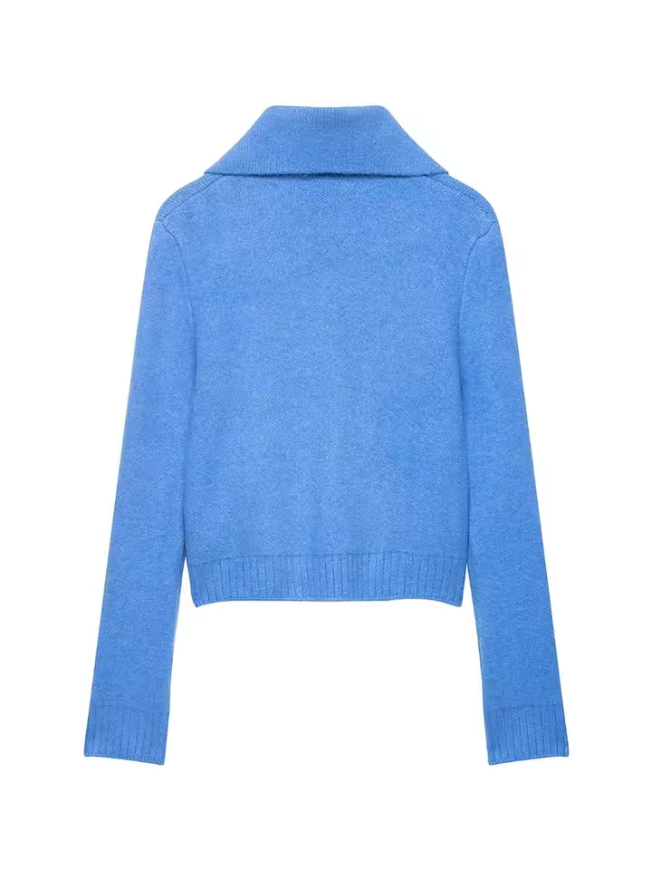 Effortless Retro Vibe! 2026 Spring Knitted Zip-up Jacket | Chic Turn-down Collar Short Coat - Elegant Solid Soft Sweater for Daily Wear