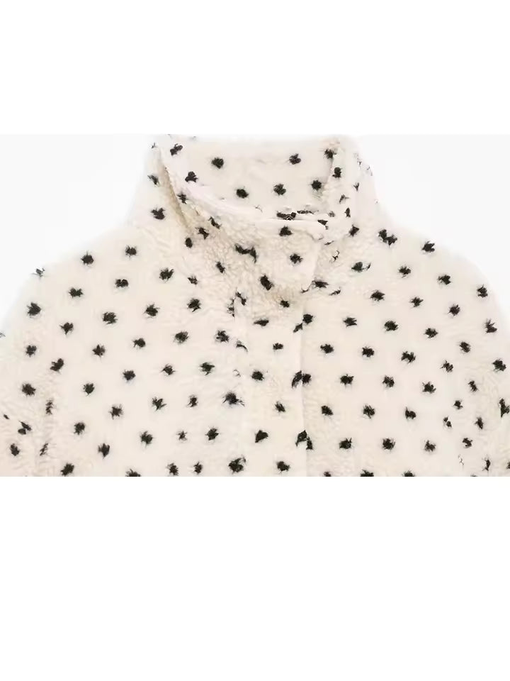 Chic Polka Dot Short Coat for Women | Sexy High Neck Zipper Jacket with Adjustable Drawstring | 2026 Spring Casual Street Style Outwear
