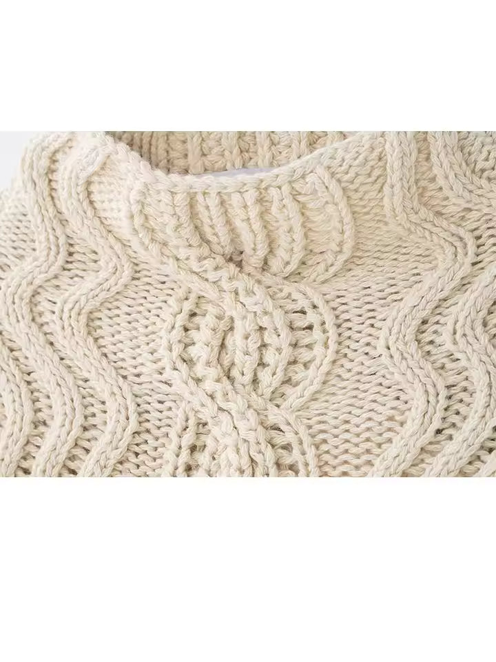 Retro Fair Isle Pattern Twist Sweater for Women - Cozy Wool Blend Loose Pullover - Chic Winter Long Sleeve Knitwear 2026