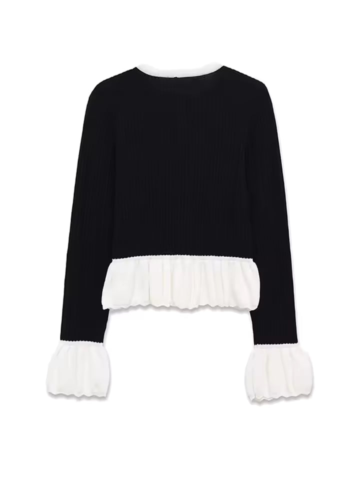 Chic Decorative Button Knitwear - Women's Contrast Stitching Cardigan - Vintage Style Single Breasted Long Sleeve Pullover