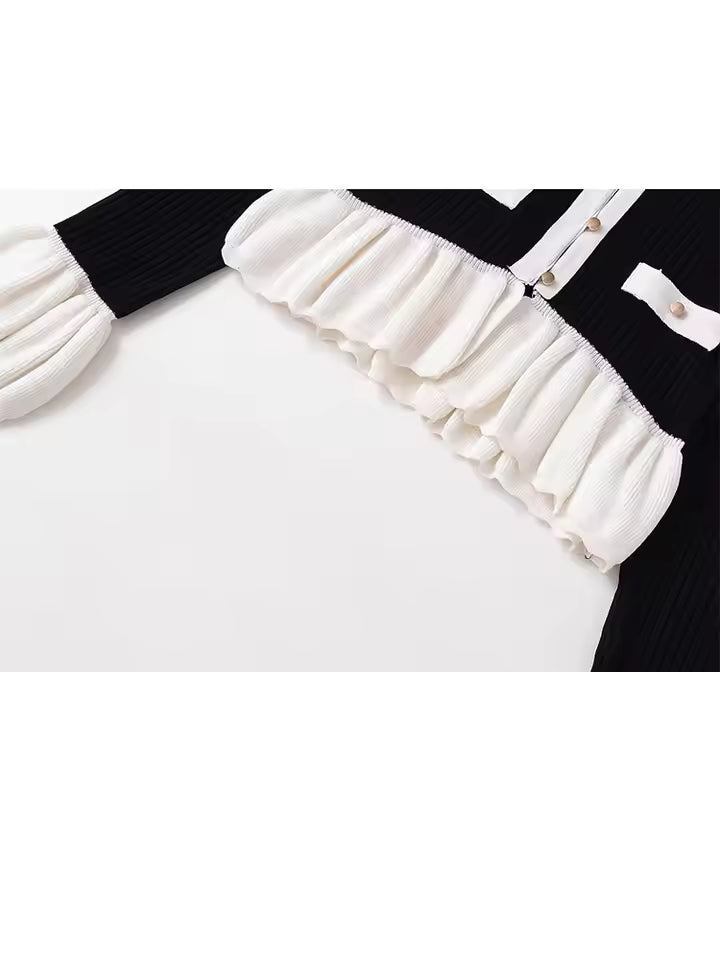 Chic Decorative Button Knitwear - Women's Contrast Stitching Cardigan - Vintage Style Single Breasted Long Sleeve Pullover