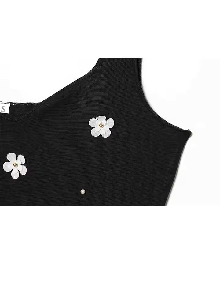 Summer Sleeveless Backless Midi Dress for Women - 3D Flower Decoration Elastic Slim Fit Party Dress - Sexy Elegant Cocktail Sun Dress