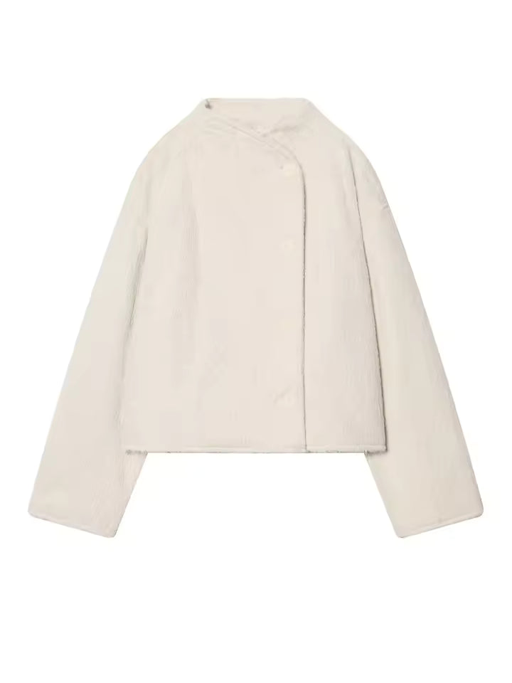 2026 Autumn Plush Trim Short Coat for Women - Elegant Single-Breasted Long Sleeve Jacket - Casual Loose Fit Solid Temperament Outwear