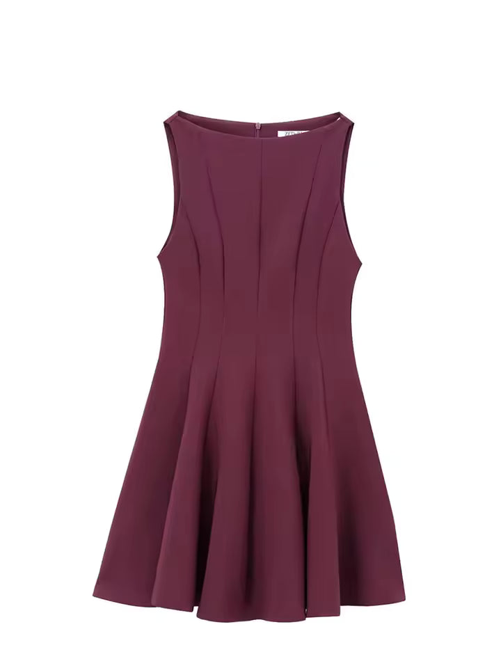 Summer High Street Pleated Mini Dress for Women - Sexy Sleeveless Solid Slim Fit Casual Dress - Chic Rear Zipper Short Sundress