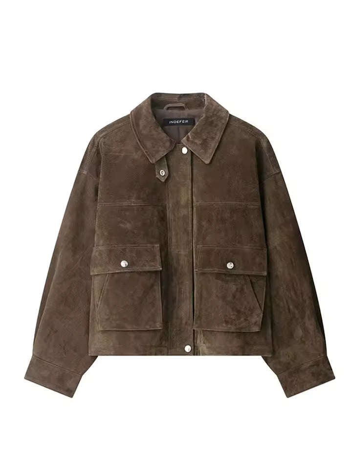 2026 Autumn Utility Jacket for Women - Elegant Turn-Down Collar Long Sleeve Coat - Casual Chic Solid Jacket with Pockets & Zipper Closure