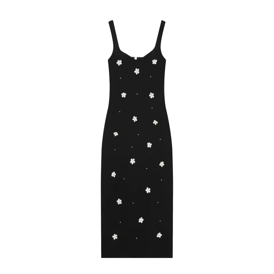Summer Sleeveless Backless Midi Dress for Women - 3D Flower Decoration Elastic Slim Fit Party Dress - Sexy Elegant Cocktail Sun Dress