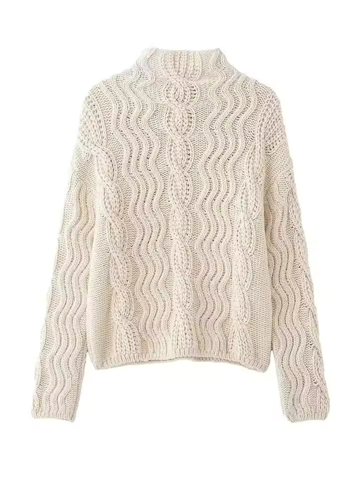 Retro Fair Isle Pattern Twist Sweater for Women - Cozy Wool Blend Loose Pullover - Chic Winter Long Sleeve Knitwear 2026