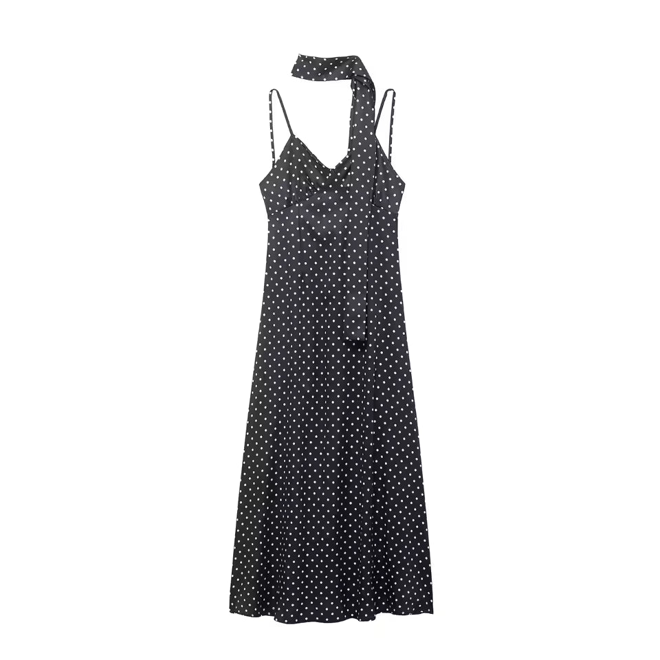 Women's Summer Polka Dot Suspender Dress with Scarf - Sexy Backless Sleeveless Elegant Dress, Sweet Casual Sundress 2026