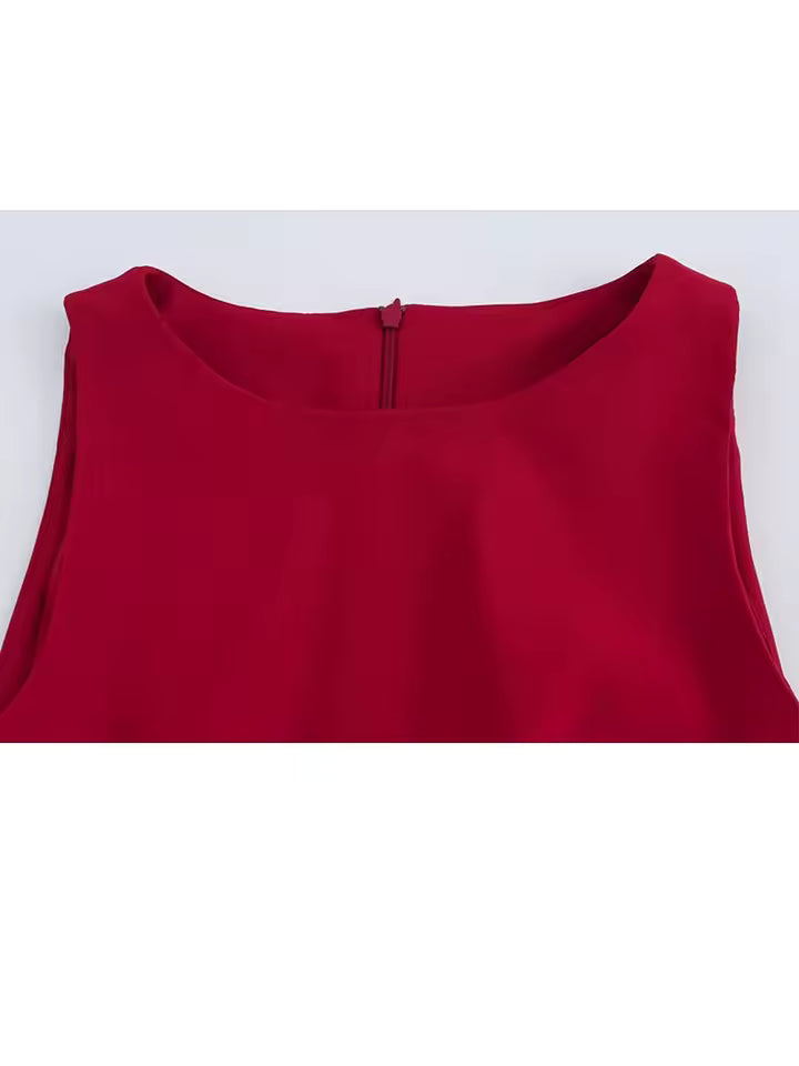 Summer Cutout Waist Midi Dress for Women - Sexy Sleeveless Crew Neck Ruched Party Dress - Slim Fit Back Zipper Elegant Chic Sundress