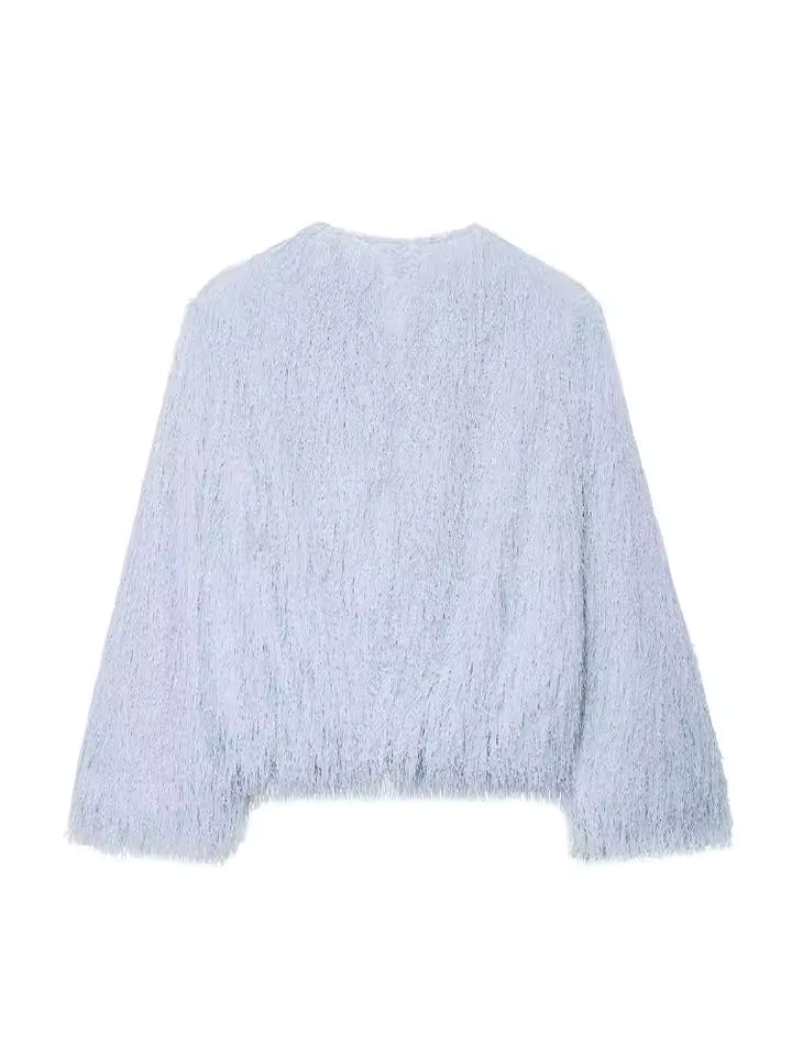 2026 Autumn Crew Neck Short Jacket for Women - Elegant Single-Breasted Long Sleeve Coat - Casual Solid High Street Outwear - Slim Fit Female Cardigan Jacket