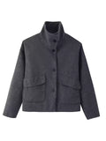 Effortless Cool Vibe! 2026 Autumn High Neck Short Jacket | Chic Single-Breasted Slim Fit Coat - Versatile Solid Loose Casual Jacket with Pockets