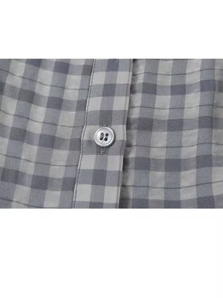 Women's Plaid Short Sleeve Dress with Lapel - Casual Layered Spring Fashion Mini Dress, Comfortable Outing Dress for Female 2026