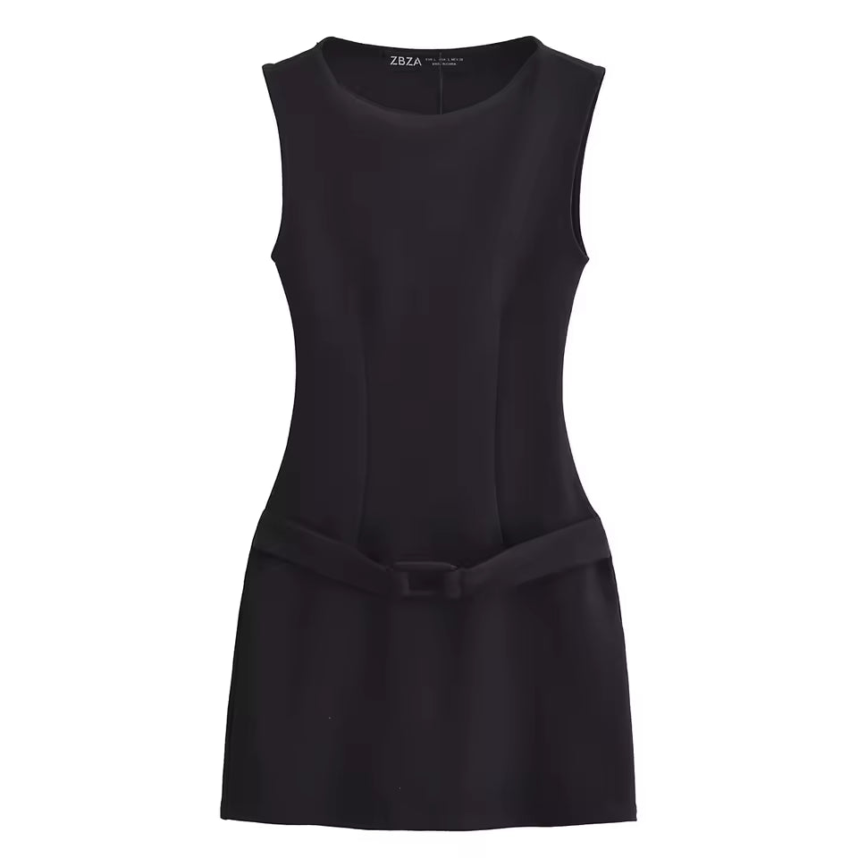 2026 Spring Sleeveless Mini Dress for Women - Round Neck Belted Slim Fit Dress - Elegant Chic Party Sundress in 3 Colors