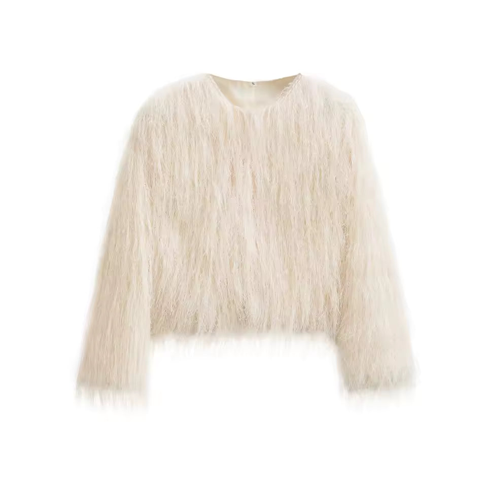 2026 Autumn Crew Neck Short Jacket for Women - Elegant Single-Breasted Long Sleeve Coat - Casual Solid High Street Outwear - Slim Fit Female Cardigan Jacket