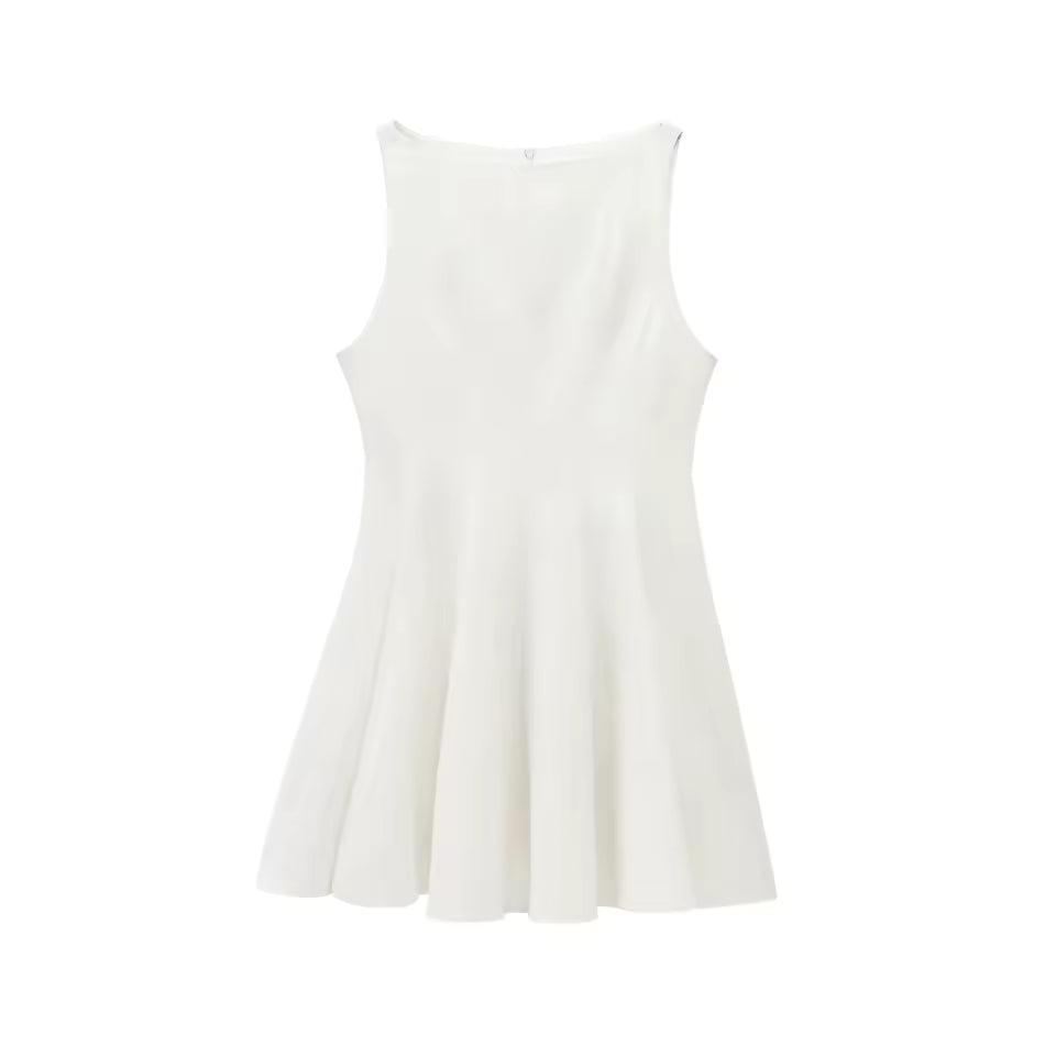 Summer High Street Pleated Mini Dress for Women - Sexy Sleeveless Solid Slim Fit Casual Dress - Chic Rear Zipper Short Sundress