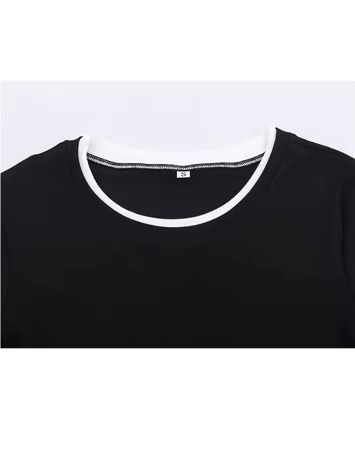2026 Spring Slim Fit Contrast Color T-shirt Women 3-Color Round Neck Long Sleeve Top Female Casual Versatile Basic Tee