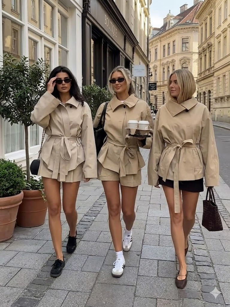 2026 Autumn Women's Belted Short Coat - Elegant Lapel Single-Breasted Jacket - Casual Long Sleeve Solid Outwear with Pockets & Waist Tie